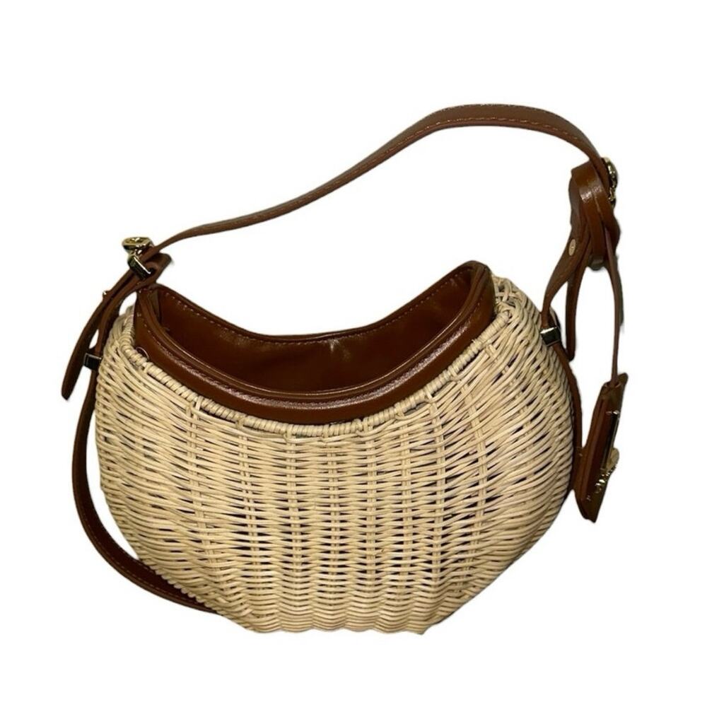 LOULU NWT Wicker Half Moon Shoulder Bag with Crossbody Strap - Picture 1 of 10